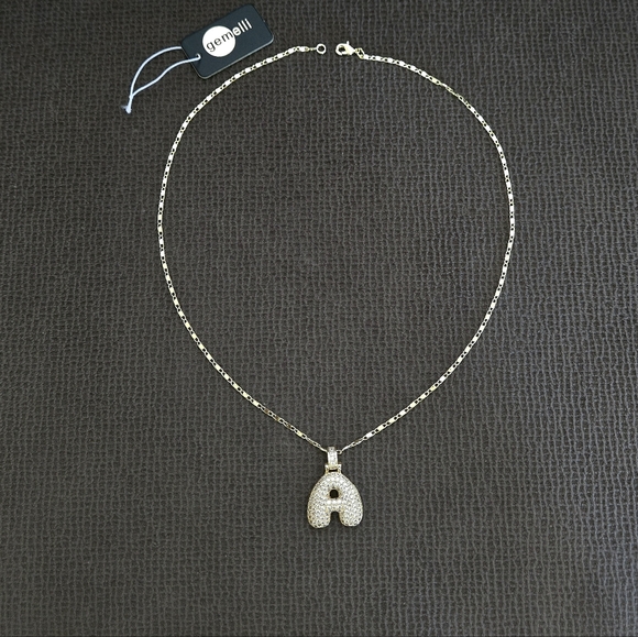 Gemelli👭 Puffy Pave Cubic Zirconia💎 Letter "A" Initial Pendant Necklace - Picture 15 of 15
